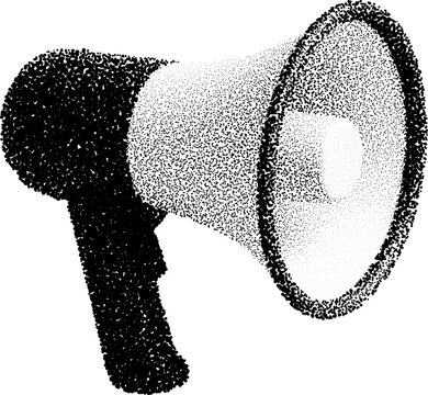 Transparent halftone megaphone in retro stipple design with dotted grunge style aesthetic