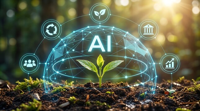 Sustainable AI technology supporting ESG strategy, green innovation, governance and responsible business growth