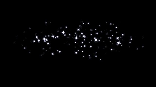 Professional glitter decoration asset with glowing twinkle particles, magical wand dust trail transition, cartoon doodle sparkle line stars animation on black screen, 4k video.