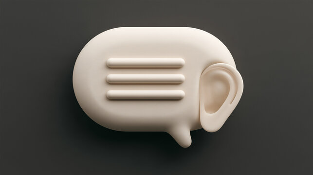 Speech bubble icon with ear shape for listening and communication