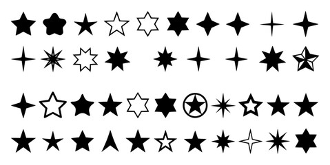 Fototapeta premium Collection of various black star silhouettes and outlines set with simple line art design featuring outline, illustration, graphic elements with clean design and vector art
