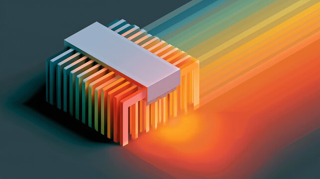 Colorful computer chip emitting light rays