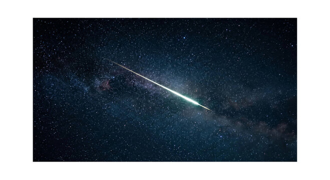 Bright meteor streaks across the starry night sky and Milky Way galaxy