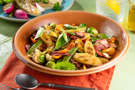 Delicious rustic grilled vegetable medley with olive oil