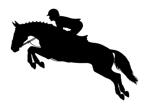 Equestrian rider jumping horse silhouette isolated on transparent background