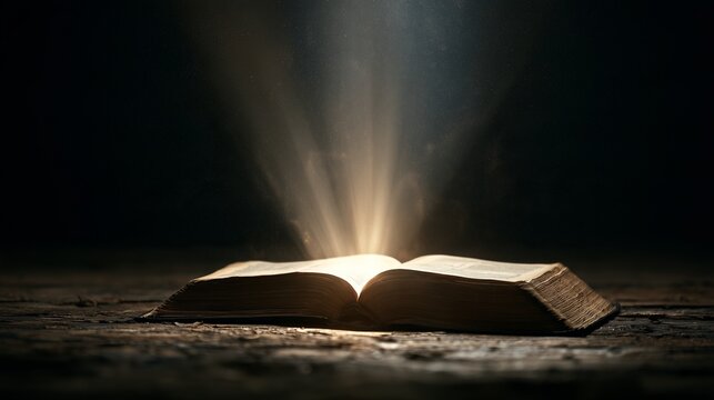 Holy Bible illuminated by light in a quiet space