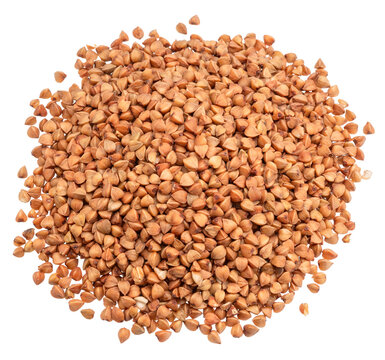 Hulled roasted buckwheat cereal isolated on white background. Clipping path.
