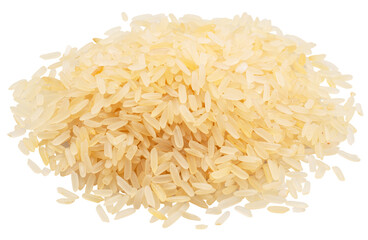 Obraz premium Pile of parboiled rice isolated on white background. File contains clipping path.