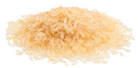Obraz premium Pile of parboiled rice isolated on white background. File contains clipping path.