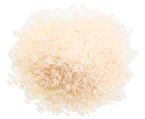 Obraz premium Pile of white Arborio rice on white background. File contains clipping path.
