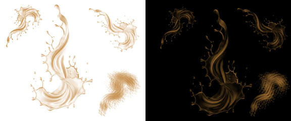 Fototapeta premium Gold Liquid Splash Set, Abstract flowing metallic swirls and glossy fluid shapes for luxury graphic design