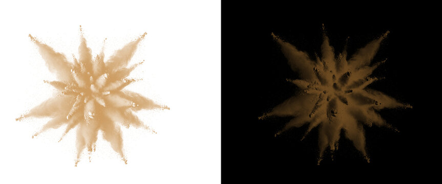 Powder Splash Burst, Golden dust explosion with scattered particles and textured spray effect for creative graphic design
