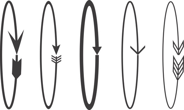 Set of vertical oval arrow loop elements isolated on white background for modern graphic design layout