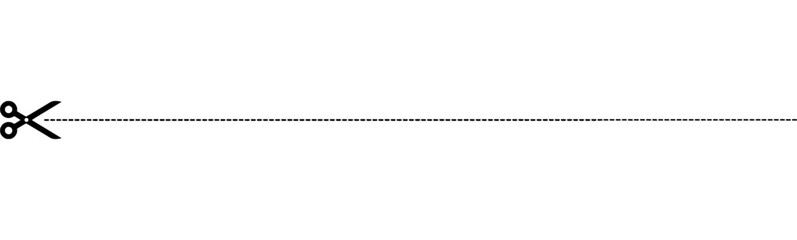 Dashed Cut Line with Scissors Icon, scissors icon with dashed cutting line, Coupon Trim Guide Dotted Border © FyfaMetarial