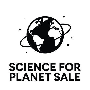 A black silhouette of planet earth encircled by orbital rings against a white background conveying a scientific concept astronomy celestial
