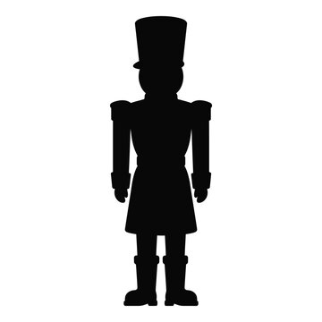 Christmas day, Nutcracker silhouette vector illustration, black Christmas toy soldier icon, classic holiday character shape isolated on White Background