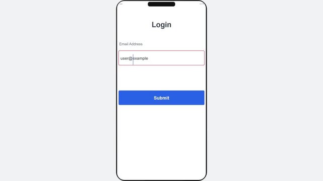 Mobile app login screen showing error validation status
