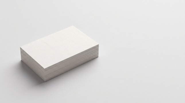 A neat stack of blank white textured business cards isolated on a clean light gray background with soft shadows for branding mockup presentation.