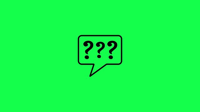 Three question mark icon with speech bubble animation on green background. Punctuation mark with massage boxes animation for FAQ support, problem solving, quizzes, confusion or decision making concept