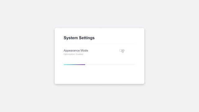 User interface showing system settings update with progress bar