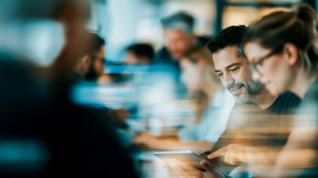Diverse Business Team Meeting in Modern Office Environment During Sunlit Work Session