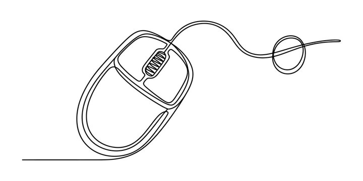 Computer mouse drawn with a single continuous black line on a simple design