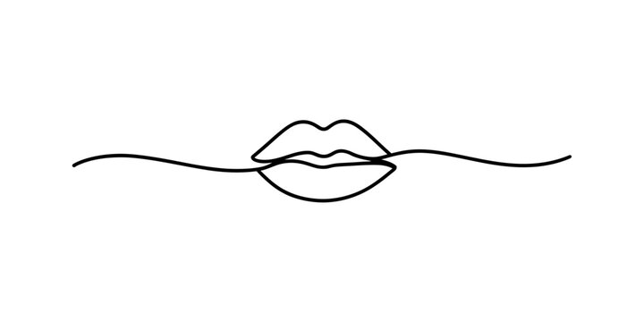 Minimalist continuous single line drawing of human lips as a simple black outline on a plain surface