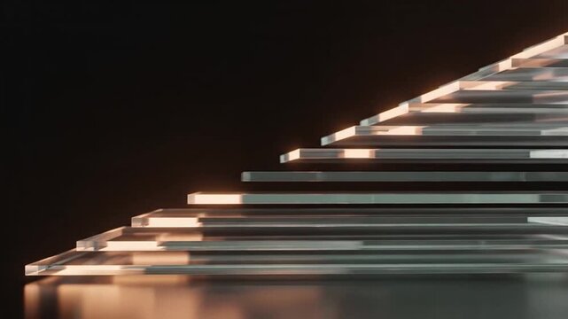 Abstract glass plates stacking into a staircase on a dark background