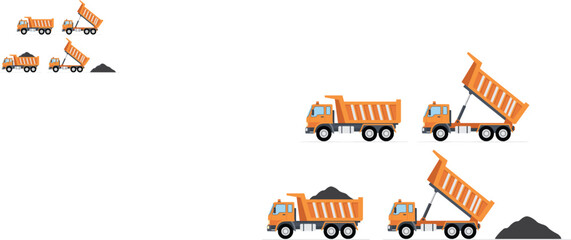 Dump Truck Collection Showing Loading and Unloading Construction Materials for Transportation and Heavy Equipment Concepts © MdAbdullahAl