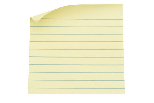 Yellow lined sticky note isolated on white