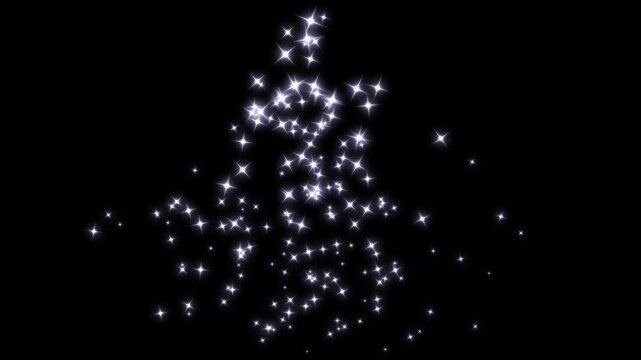 Sparkling star twinkle glitter white cartoon doodle animation, magic sparkle line stars with glowing starlight path, wand fairy dust trail loop transition on black screen, 4k video.