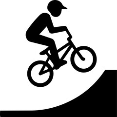 Fototapeta premium Black silhouette icon of a mountain bike rider on a ramp