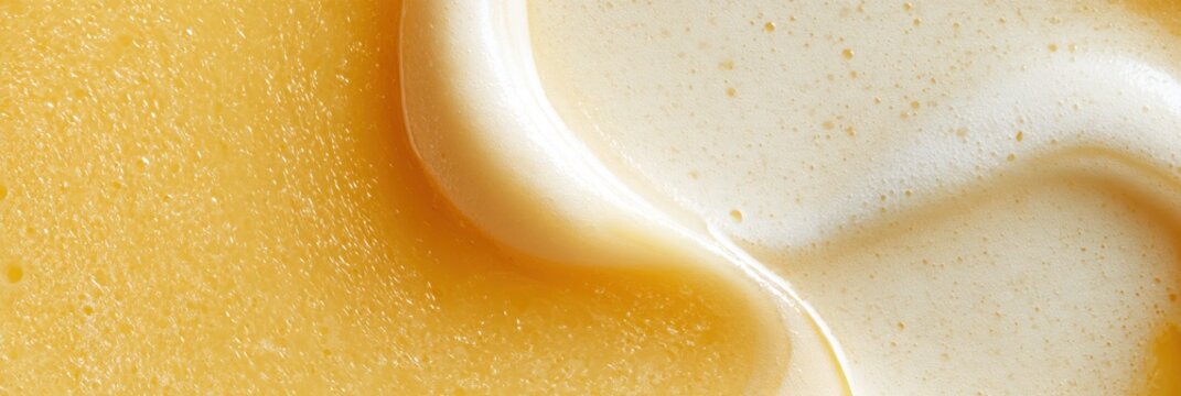 The image shows a close view of pale beurre blanc butter sauce blended with cream, exhibiting a rich texture and color typical in French cuisine.