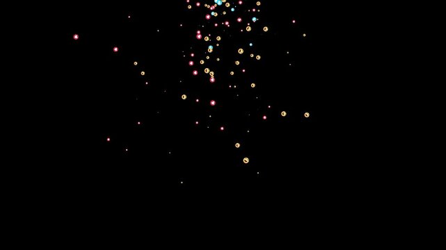 Social media concept reacting to a positive viral post,Upward stream of like, love, care reacts. Colorful icons moving from bottom,emojis floating upward on black background,4k