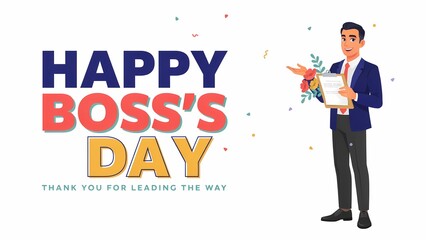 Obraz premium Happy Boss's Day Greeting Card with Professional Businessman Illustration