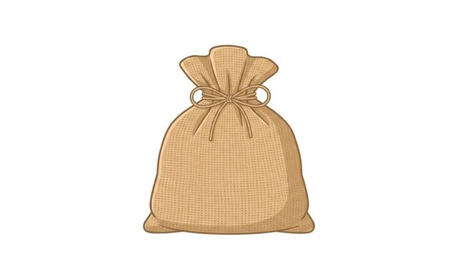 Burlap Sack Animated Loop Tied with String on White Background