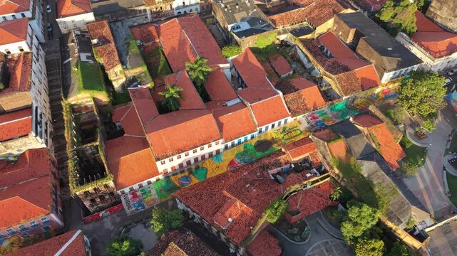 Aerial view of historic colonial architecture in Brazil.