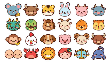 Fototapeta premium Cute animal and zodiac icon collection