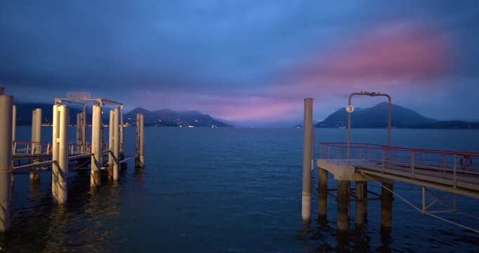  Landscape at dawn on the pier of Stresa in Italy