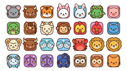 Fototapeta premium Cute animal and zodiac symbols set