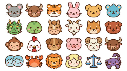 Obraz premium Cute animal faces and zodiac symbols