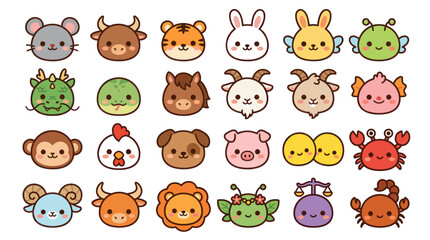 Obraz premium Cute animal faces collection