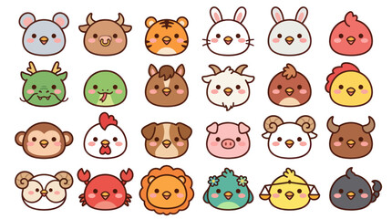 Obraz premium Cute animal faces collection