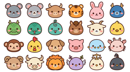 Fototapeta premium Cute animal faces collection