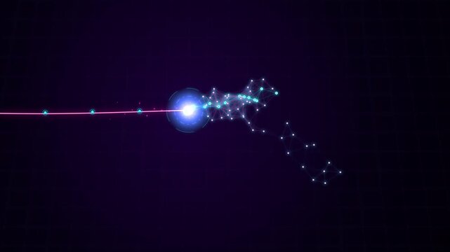 Abstract technology animation with glowing data nodes and glowing energy stream