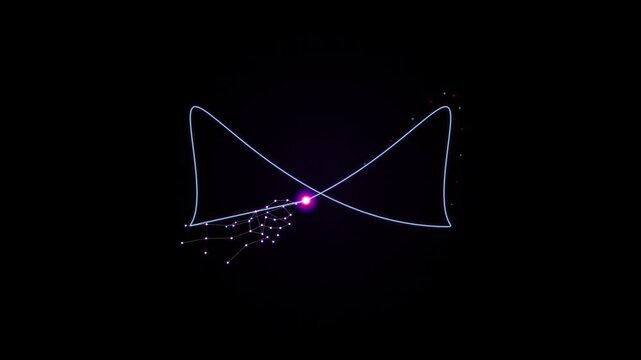 Digital hand tracking and interactive infinity loop animation on a dark background