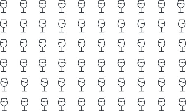 Wine glass seamless pattern background featuring rows of thin line beverage goblet icons for background wallpaper