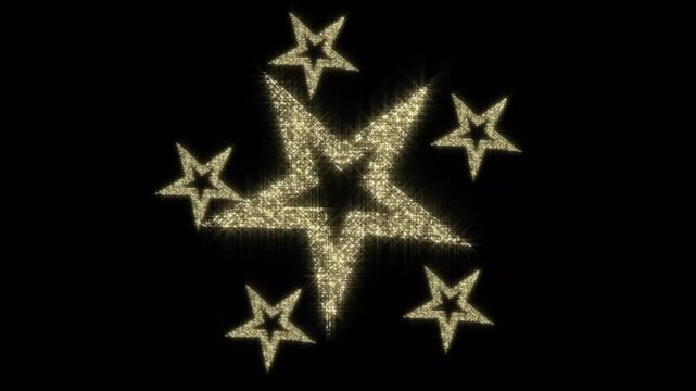 Golden twinkling glitter stars, twinkle magic dust animation, gold glitter sparkles on black screen, shimmering glitter effect for stage show, cinematic stardust motion for corporate intro.4k video