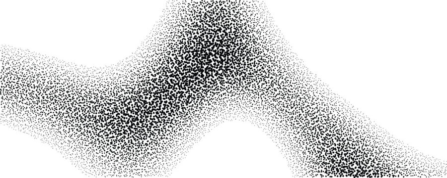 Abstract stippled wave shape, dotwork texture design element, halftone gradient pattern