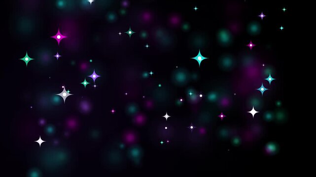 Neon Violet Bokeh Particles with Star Flares Seamless Loop Overlay